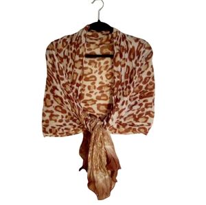 dressbarn Brown White Boho Animal Print Hippie Scarf Wrap NWT